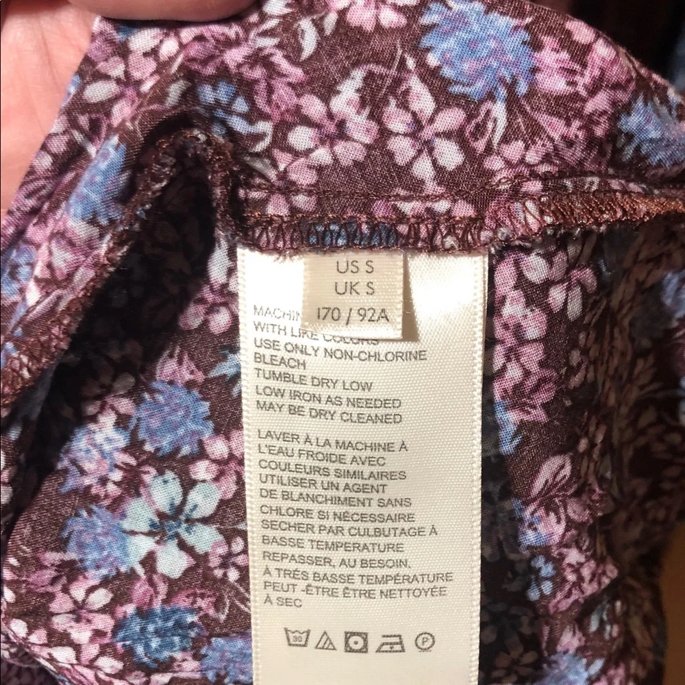 Free People Prairie Punk Brown mauve Floral 3/4 sleeve button front S M L - Picture 9 of 9